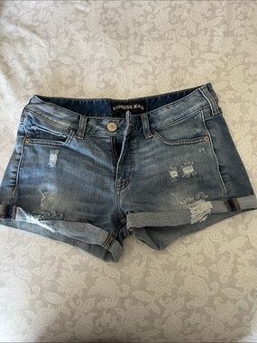 Express Women's Distressed Denim Shorts - Light Blue